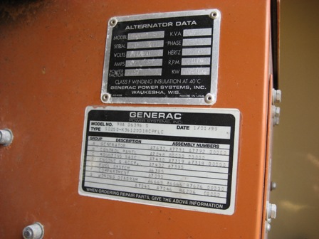 Data Plate Generac