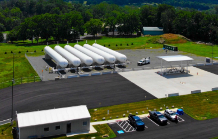 Propane storage tanks with interconnecting piping and control building